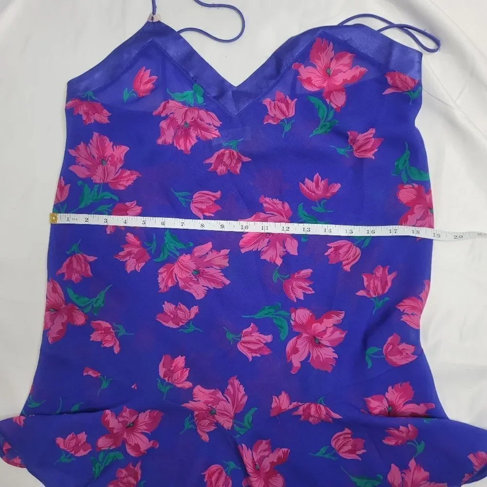 VINTAGE‎ 80s slip dress blue floral chemise strappy M - Picture 9 of 10